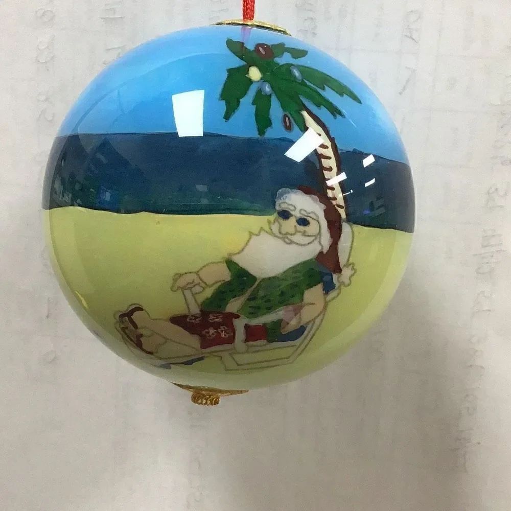 Handpainted wish you were here, Santa and flamingo on the beach